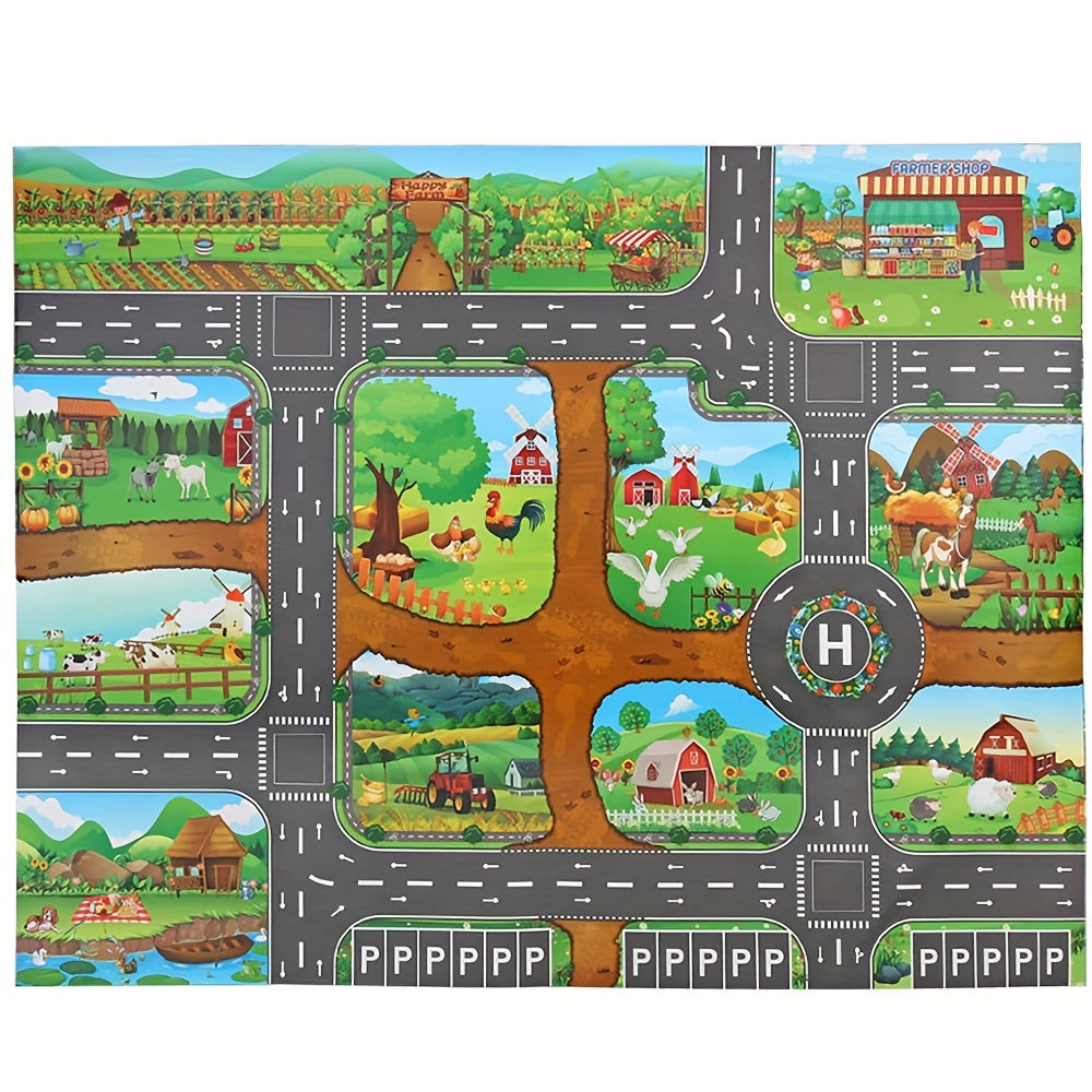 Tapis d'éveil enfant 100×130 cm circuit campagne antidérapant jeu véhicules figurines imagination motricité | Koossa