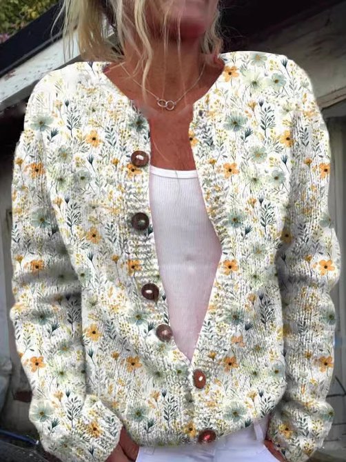 Women's Floral Cardigan — Elegant Round Neck Cardigan for Everyday Styling & Casual Occasions | Koossa