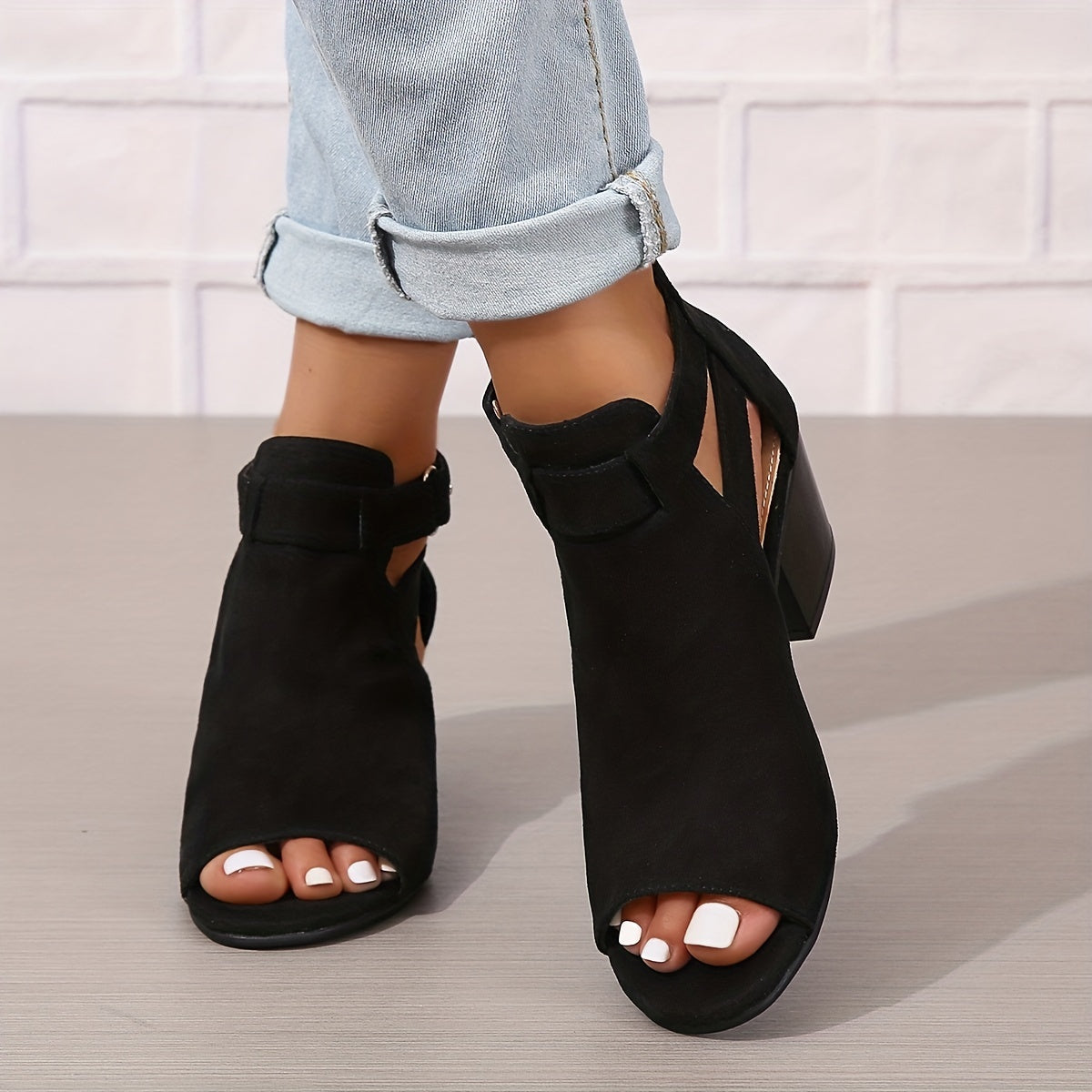 Women's Peep-Toe Block Heel Sandals with Ankle Strap and Cut-Out Detail for Summer Occasions | Koossa