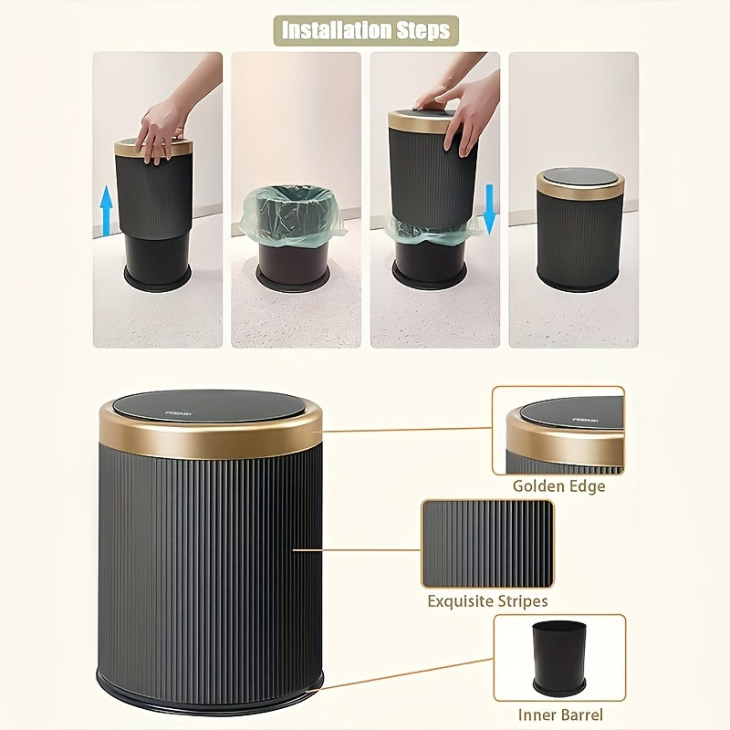Corbeille ovale double compartiment couvercle pression mat détail doré salle de bains bureau dressing | Koossa