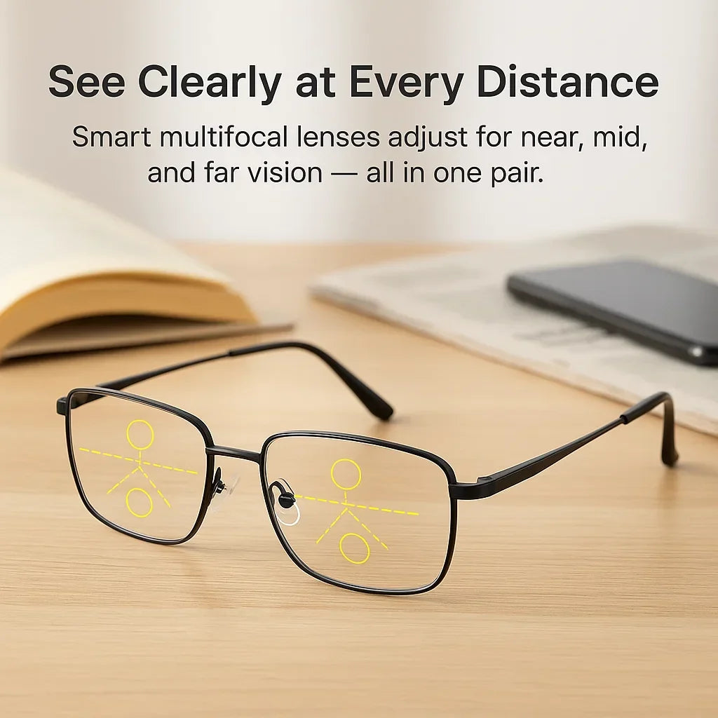 Progressive Multifocal Reading Glasses, Photochromic with Blue Light & UV Protection for Computer, Driving, Screen Time and Outdoor Use | Lonoma