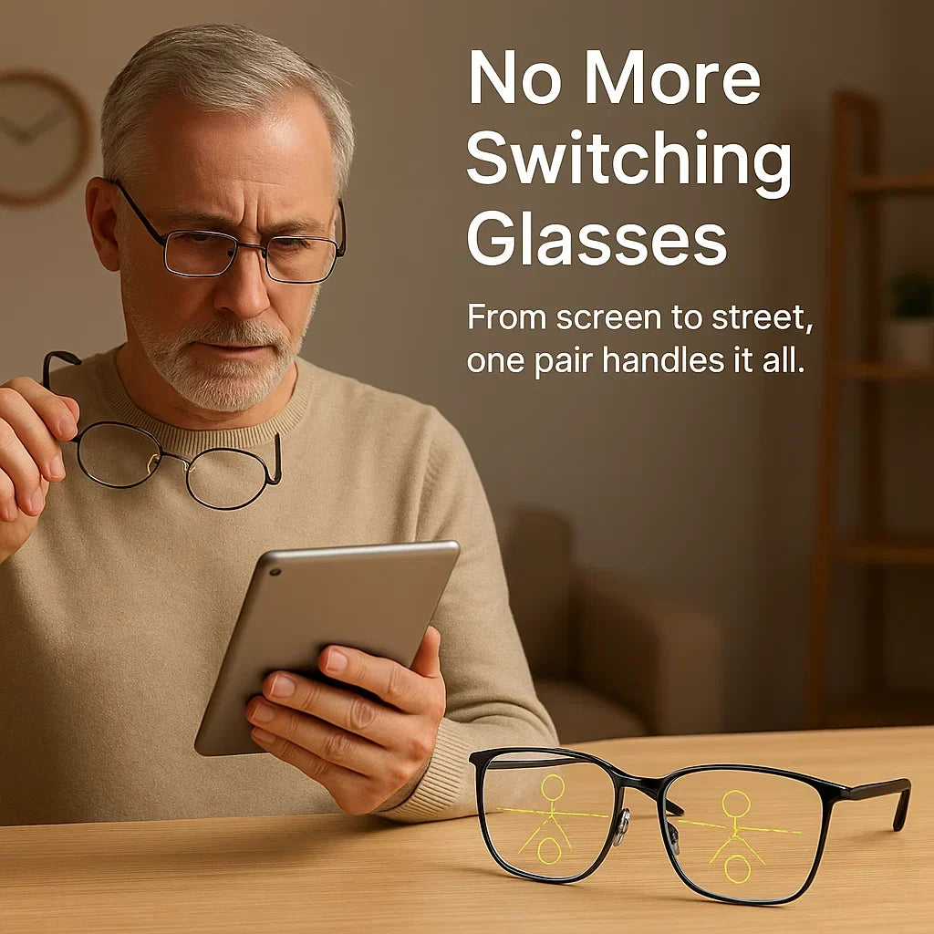Progressive Multifocal Reading Glasses with Photochromic Lenses, UV & Blue Light Protection for Near & Far Vision | Lonoma