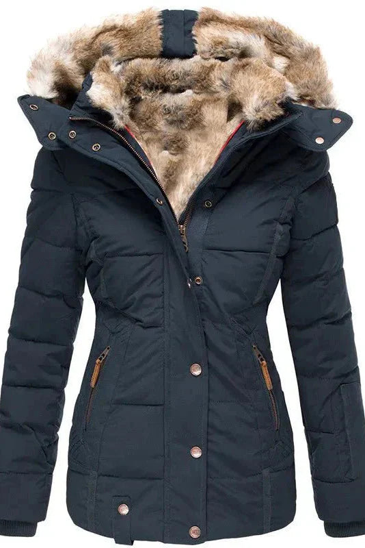 Women's Quilted Puffer Coat with Faux Fur Trimmed Hood | Fitted Winter Jacket for Cold Weather Elegance | Koossa