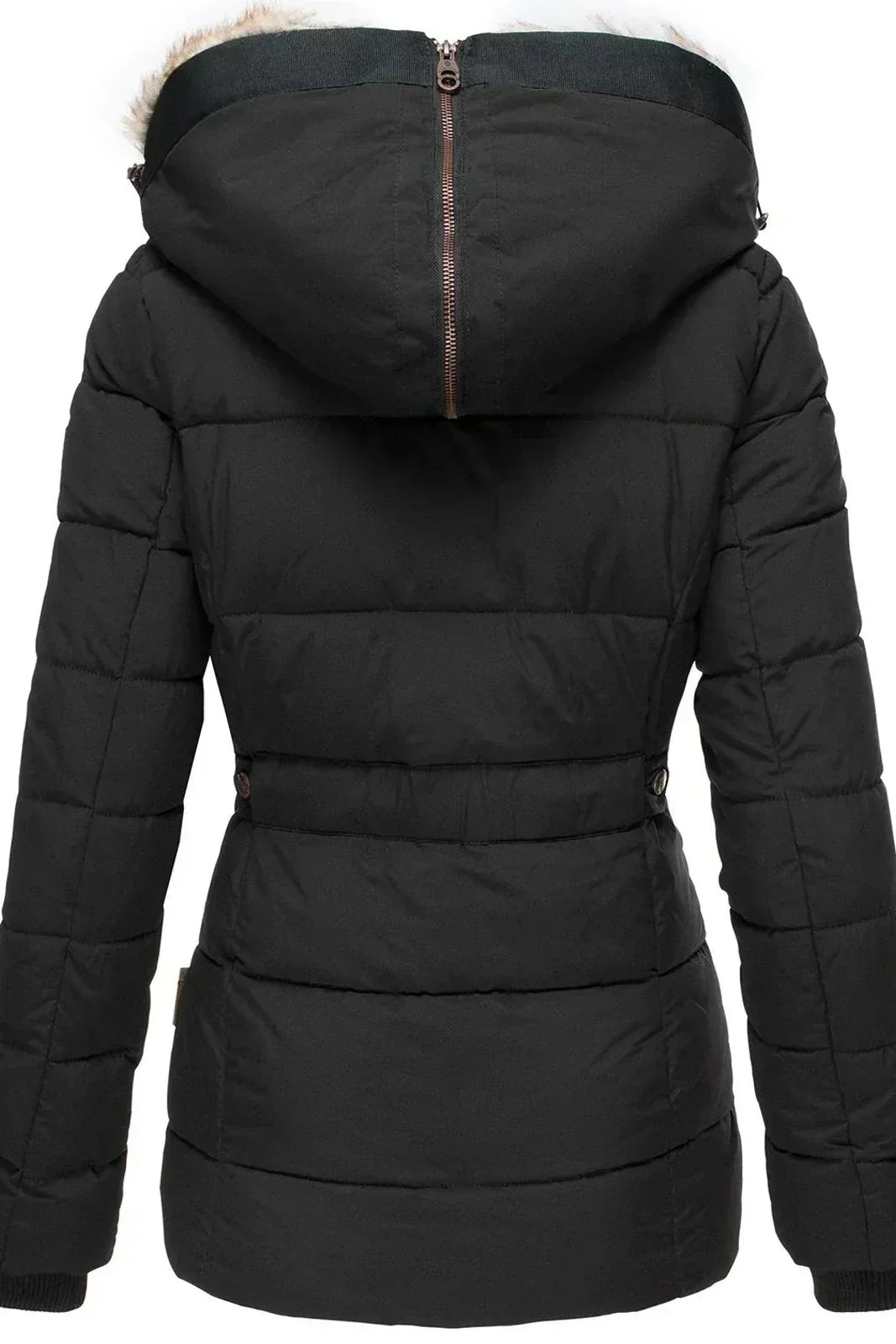 Women's Quilted Puffer Coat with Faux Fur Trimmed Hood | Fitted Winter Jacket for Cold Weather Elegance | Koossa