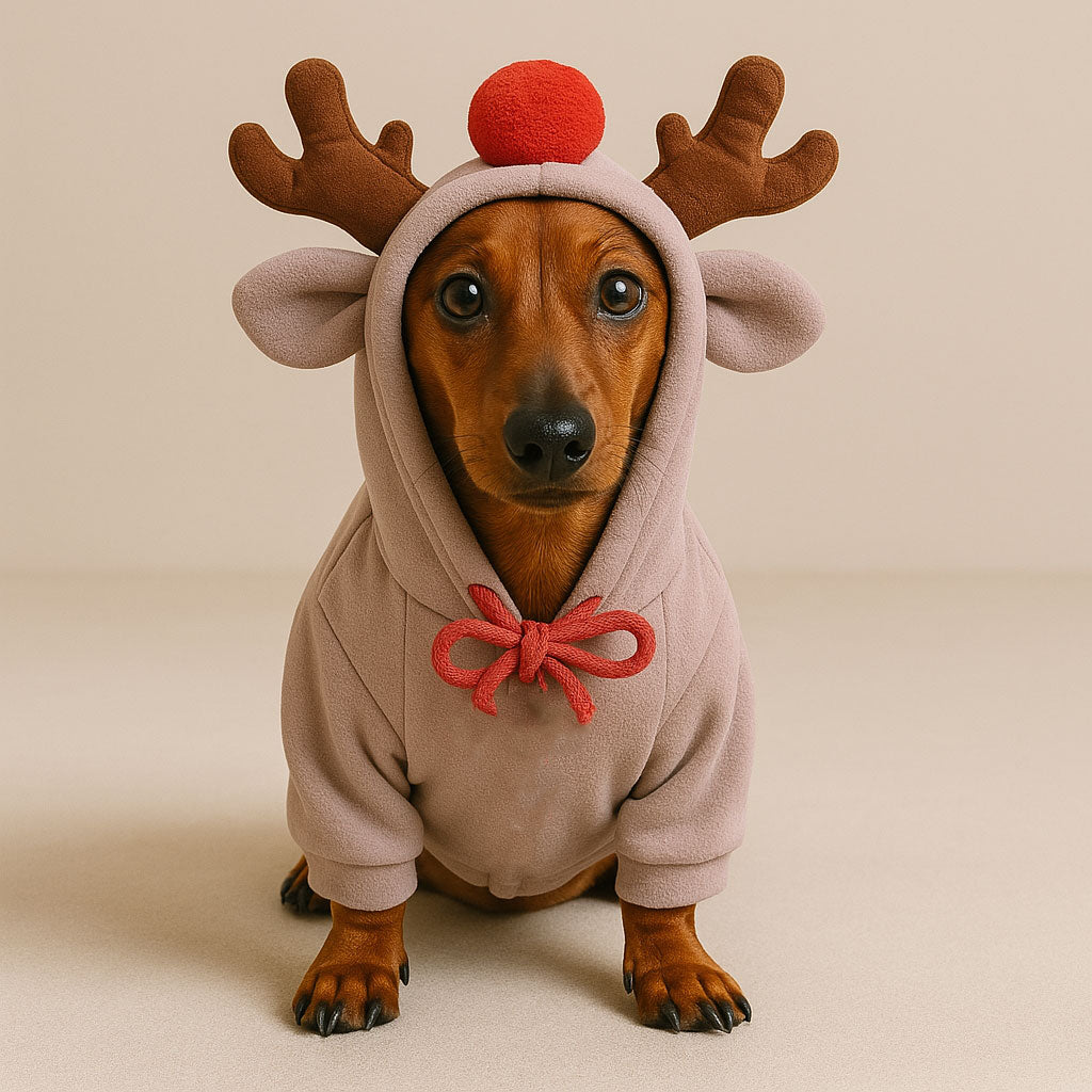 Dachshund Reindeer Hoodie Fleece Lined Polyester XS–2XL Christmas Dog Costume Festive Holiday Outfit Rudolph | Koossa