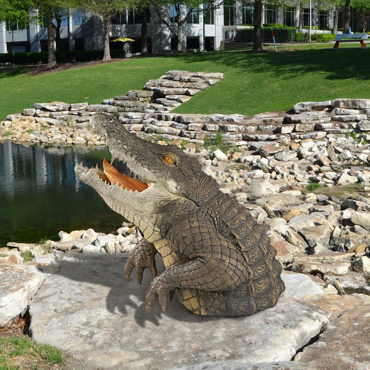 Resin Alligator Sculpture for Outdoor Garden and Poolside Decor – Weatherproof Wildlife Figurine – Reptile Lawn Ornament | Lonoma