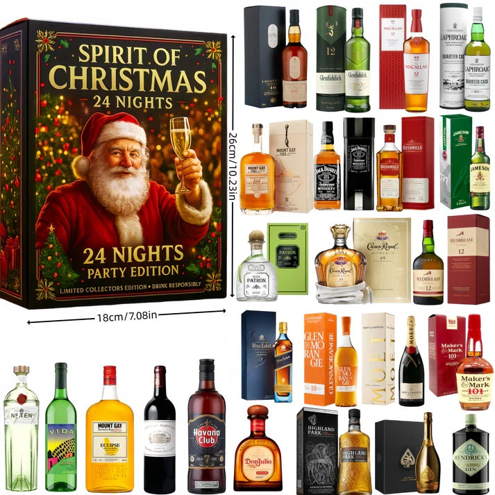 Holiday Countdown Display Set with 24 Decorative Miniature Ornaments — Classic Whiskey-Inspired Advent Calendar for Christmas Decor & | Lonoma