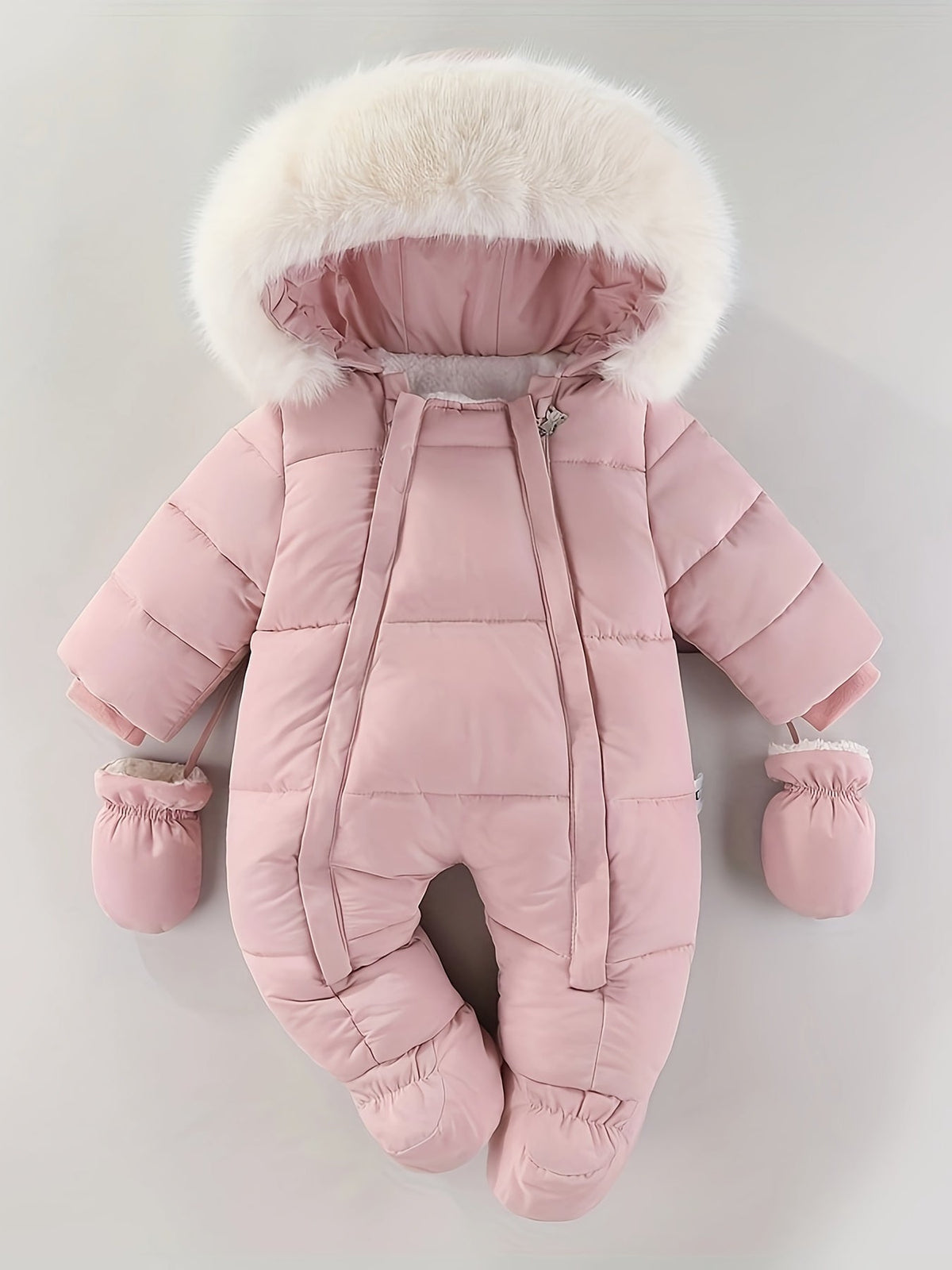 Baby Snowsuit with Hood, Quilted Infant Winter Bunting with Faux Fur Trim, Zip-Up Cold Weather Outerwear for Stroller Walks | Lonoma