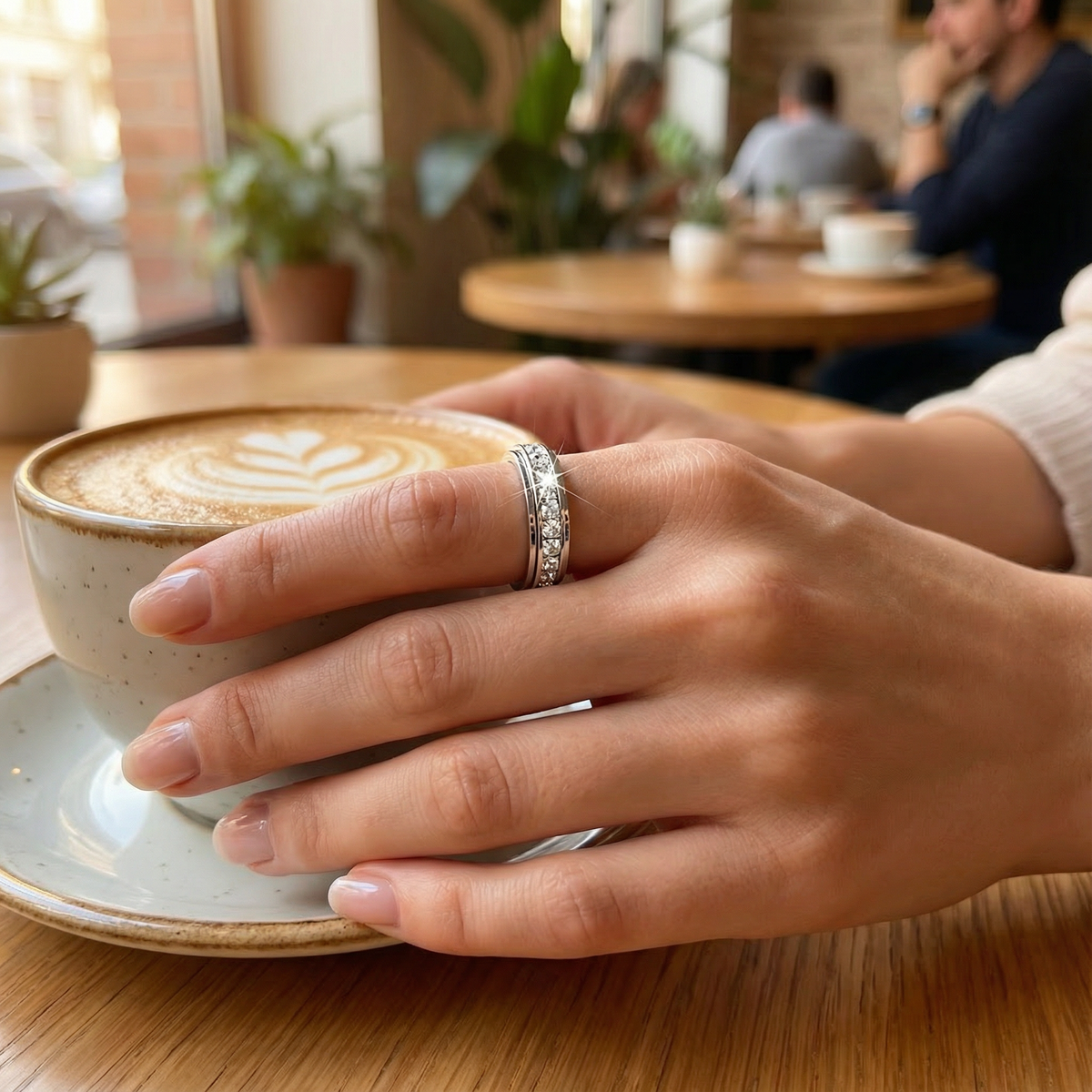 Titanium Steel Spinner Ring with Cubic Zirconia, Silver Gold Rose Gold Fidget Ring for Women & Men, Anxiety Relief, Stackable Band | Lonoma