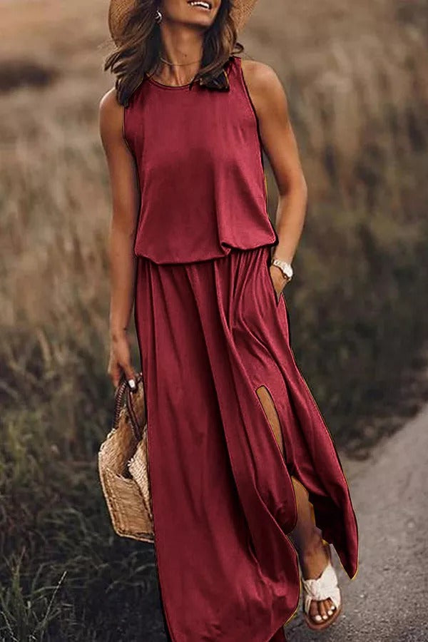 Women's Flowing Maxi Dress with Side Slit — Effortless Summer Dress for Garden Parties & Special Occasions | Koossa