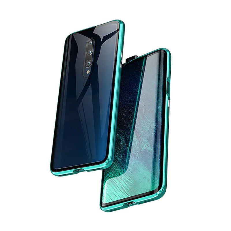 Magnetic Tempered Glass Phone Case, Double-Sided Clear Metal Bumper Cover with Self-Locking Closure for Wireless Charging, Drop Protection | Lonoma