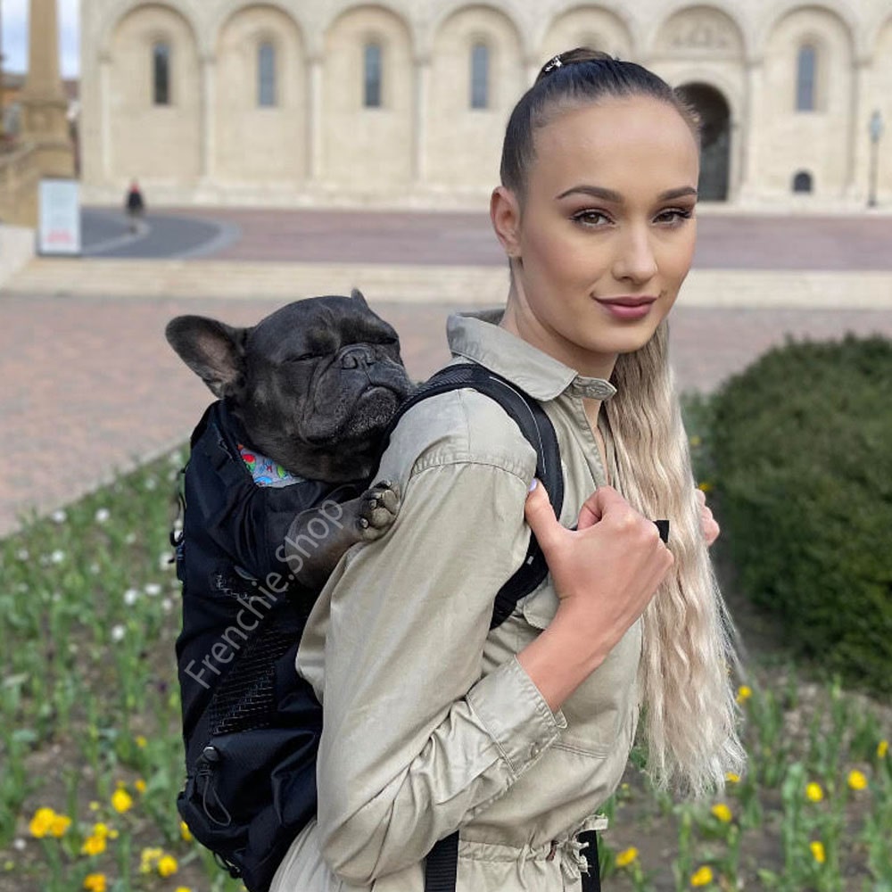 Dog Carrier Backpack Breathable Mesh French Bulldog Travel Rucksack Padded Straps Reinforced Base Anti-Scratch Ventilated Hands-Free | Koossa
