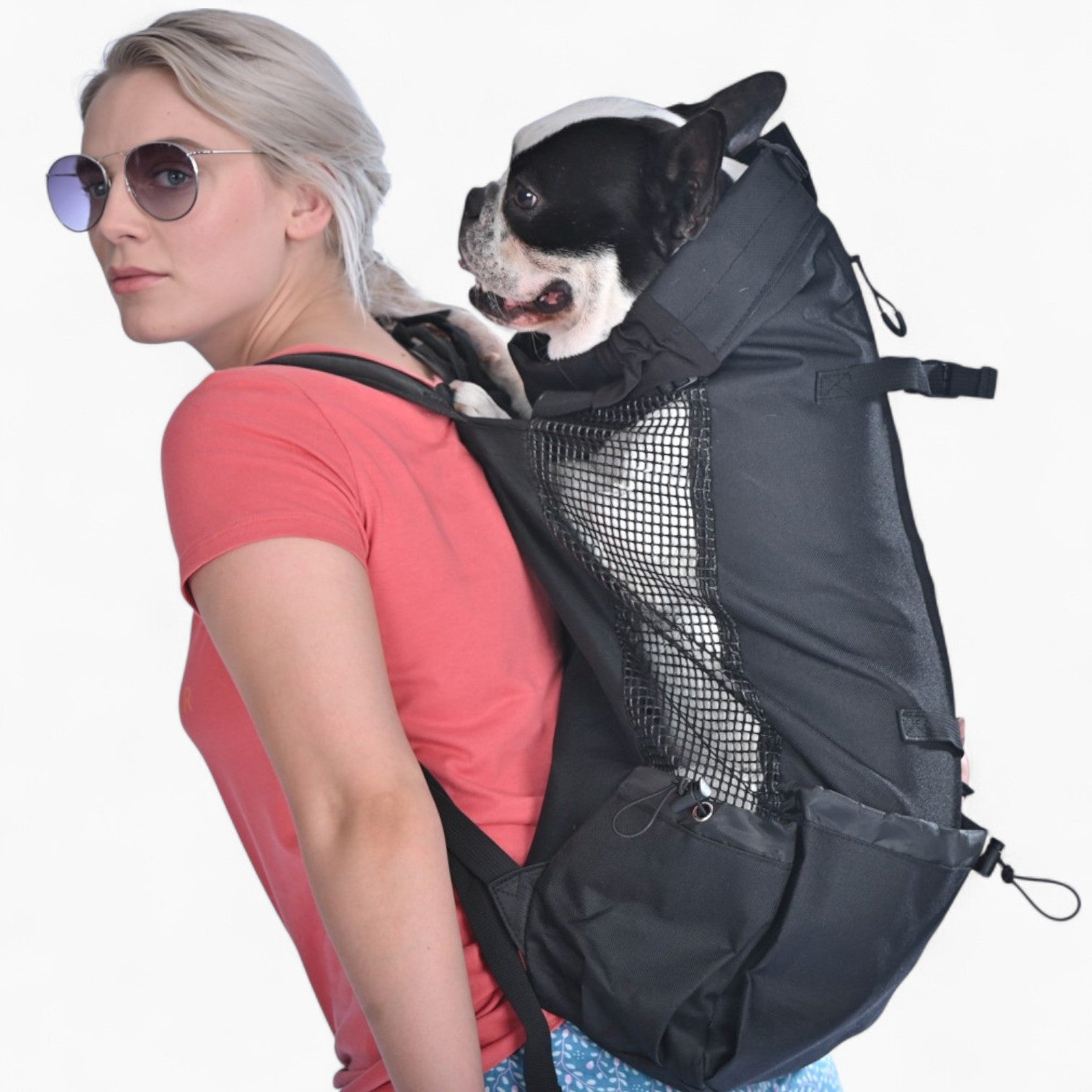 Dog Carrier Backpack Breathable Mesh French Bulldog Travel Rucksack Padded Straps Reinforced Base Anti-Scratch Ventilated Hands-Free | Koossa