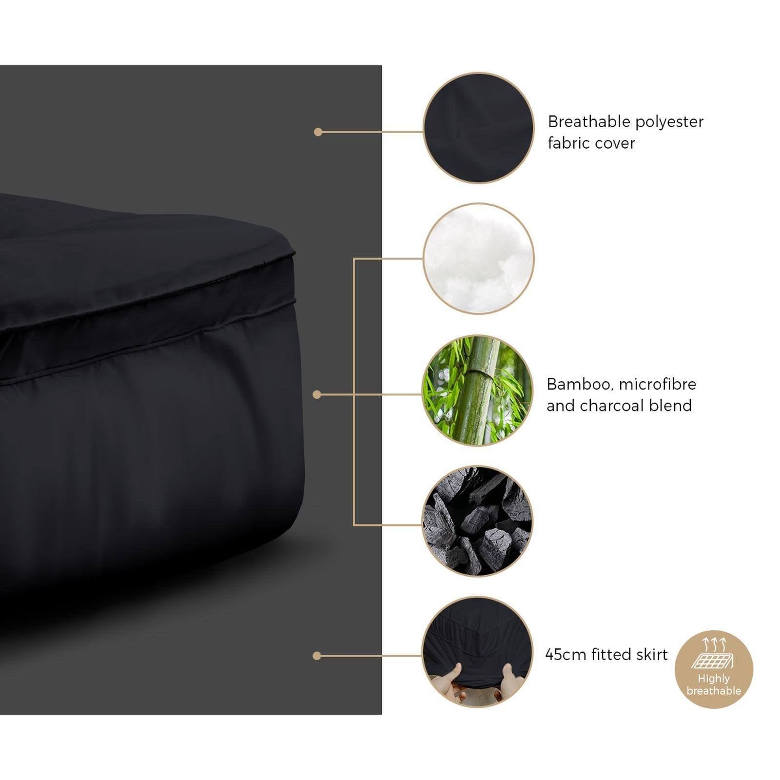 Surmatelas Bambou au Charbon Hypoallergénique 1000 GSM 5 cm Rafraîchissant Respirant Confort Sommeil Sain | Koossa