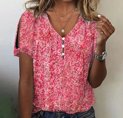 Women's Floral V-Neck Blouse — Elegant Spring Top with Vibrant Print for Casual & Smart Occasions | Koossa