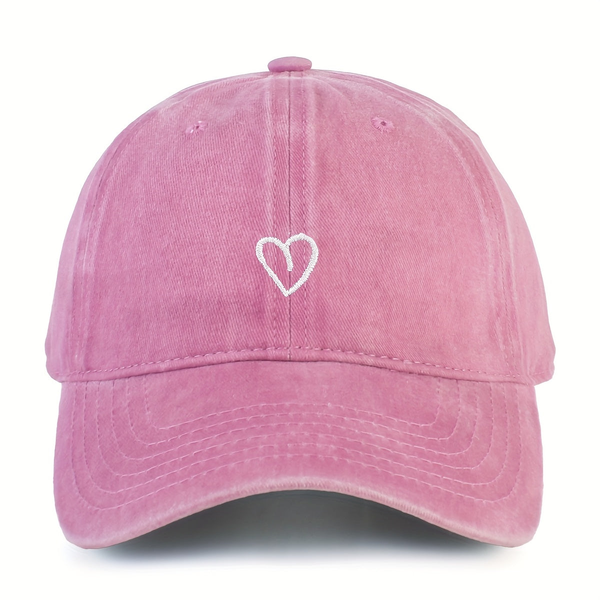 Women's Adjustable Baseball Cap, Washed Cotton Hat with Embroidered Heart, Breathable Summer Sun Hat for Casual Outdoor Wear | Lonoma