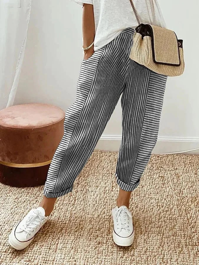 Lightweight Striped Wide-Leg Trousers with Elasticated Waist in Six Colours – Perfect for Warm-Weather Leisure and Travel | Koossa