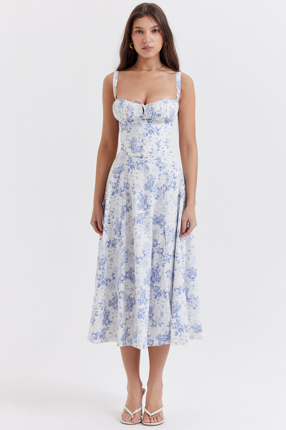 Women's Floral Print Strapless Midi Dress — Elegant Summer Dress for Garden Parties & Special Occasions | Koossa