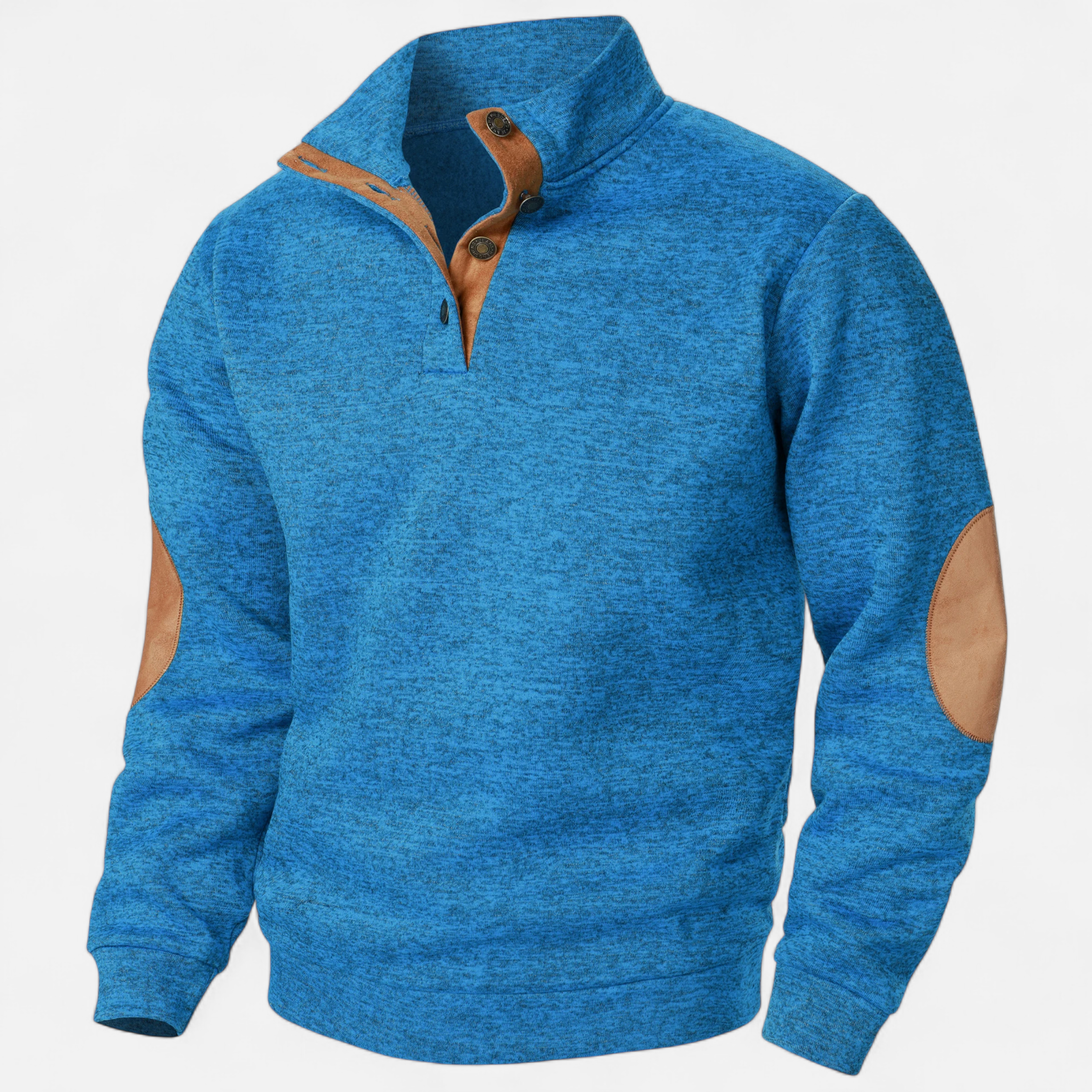 Stand-Collar Knitted Pullover with Elbow Patches in Nine Colours | Classic Half-Button Design for Office and Weekend | Warm Layering Jumper | Koossa