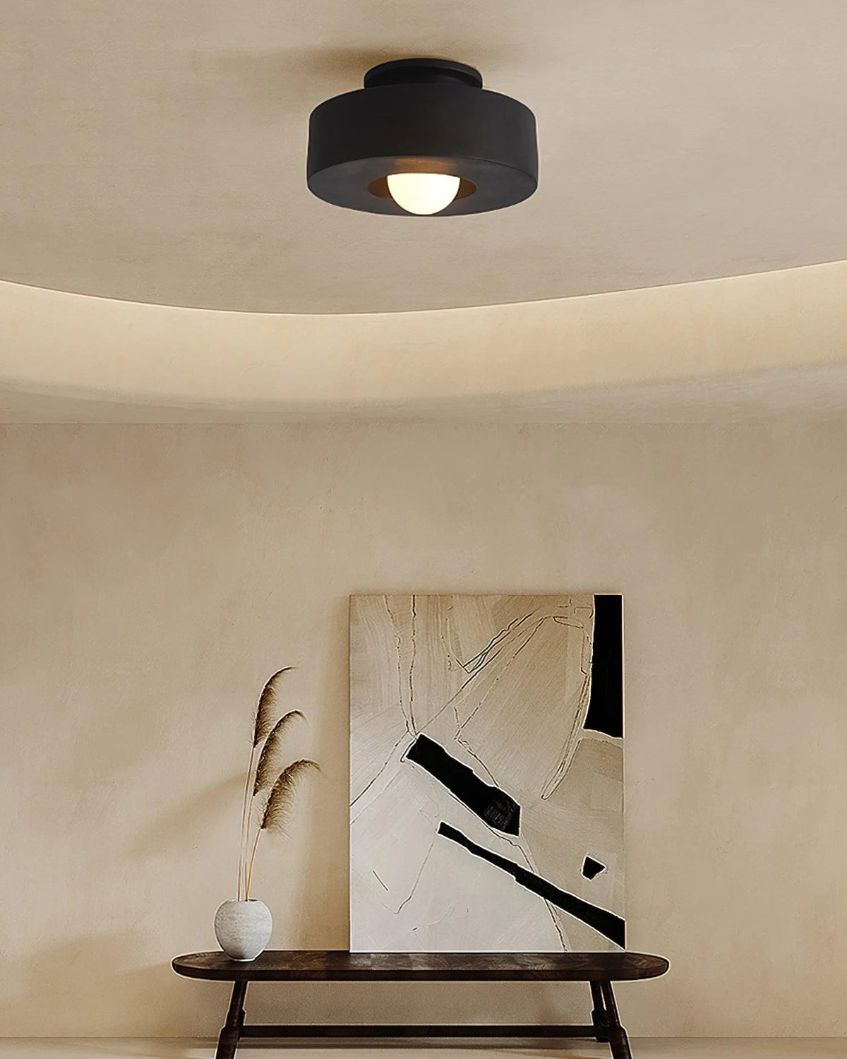 Plafonnier rond en résine avec LED intégrée pour intérieur minimaliste blanc chaud 30 cm éclairage moderne | Koossa