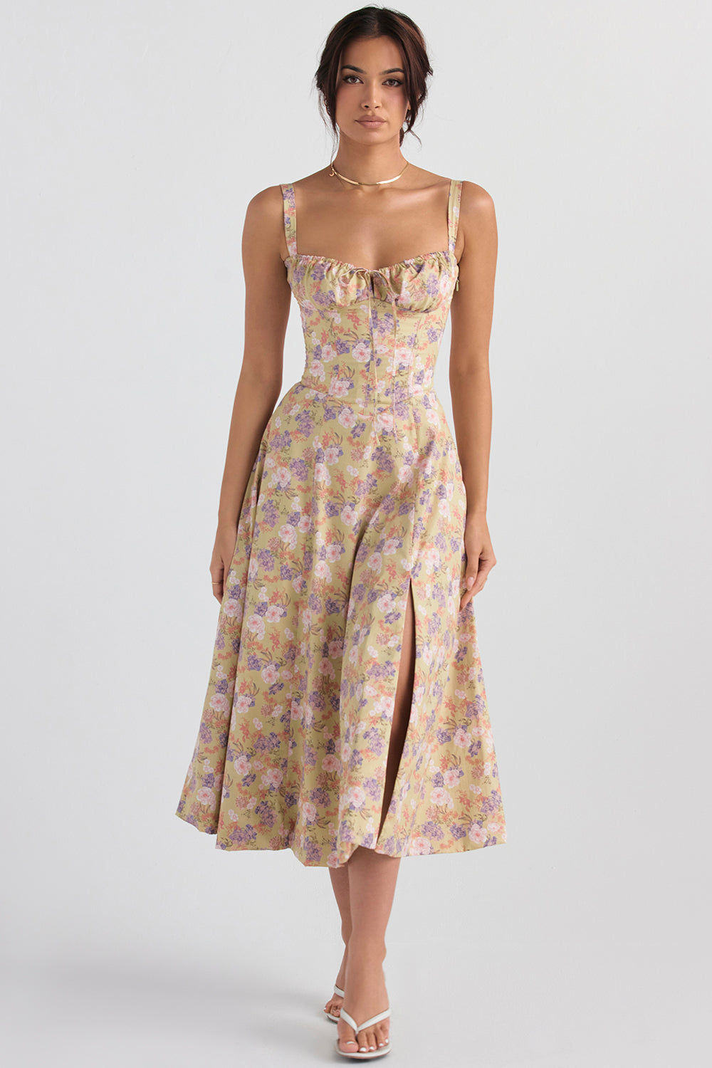 Women's Floral Print Strapless Midi Dress — Elegant Summer Dress for Garden Parties & Special Occasions | Koossa