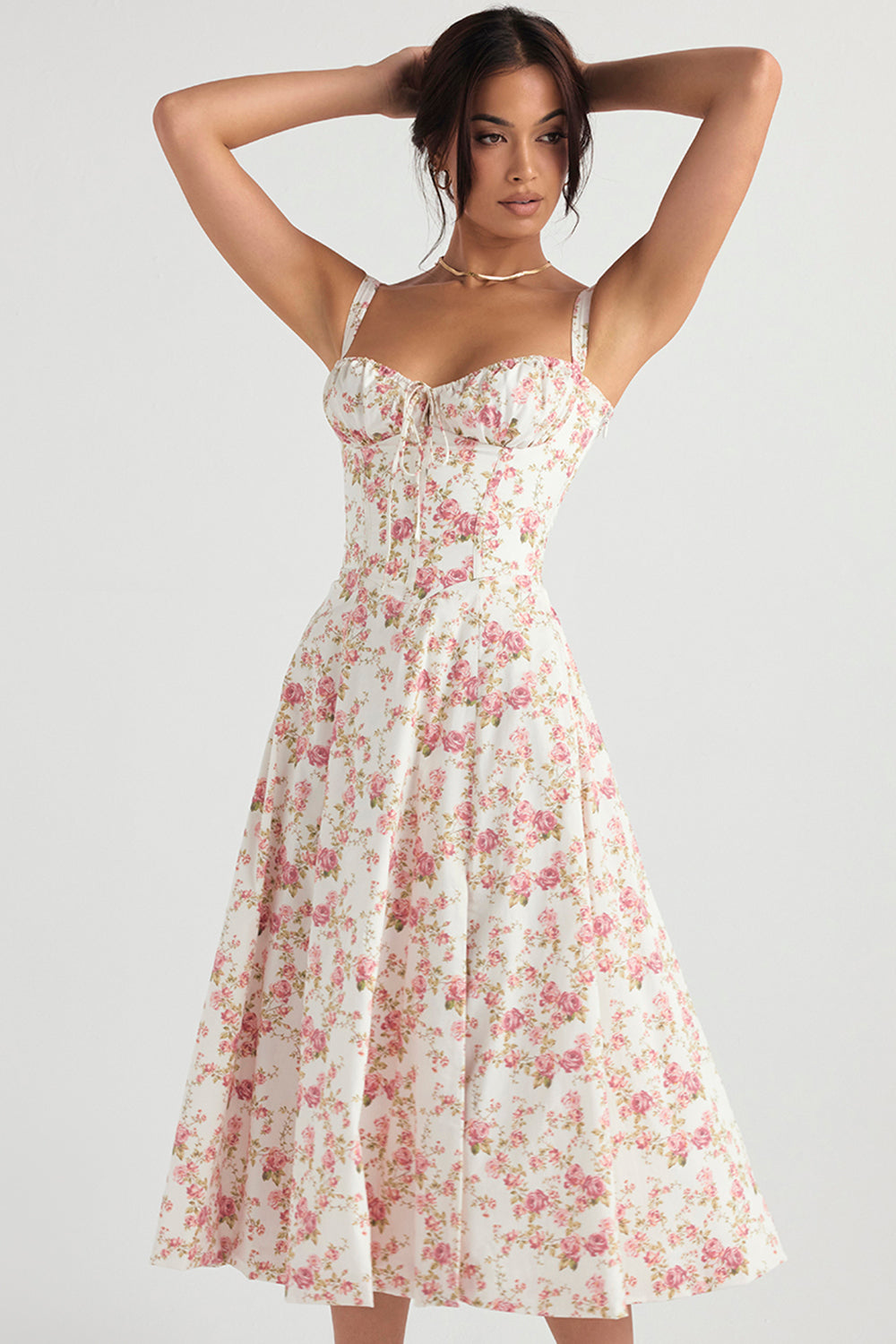 Women's Floral Print Strapless Midi Dress — Elegant Summer Dress for Garden Parties & Special Occasions | Koossa