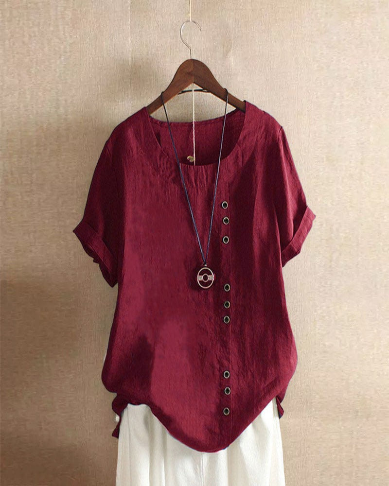 Women's Round Neck Short Sleeve Blouse in Nine Versatile Colours – Effortless Style for Work and Leisure | Koossa