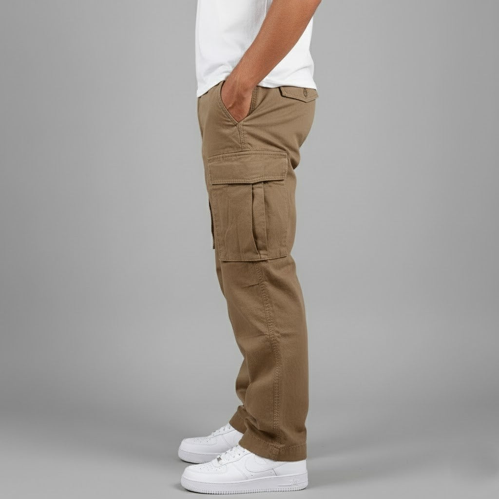 Relaxed Cargo Trousers with Multiple Pockets in Black, Brown, Dark Green & Grey for Casual Everyday Comfort | Koossa