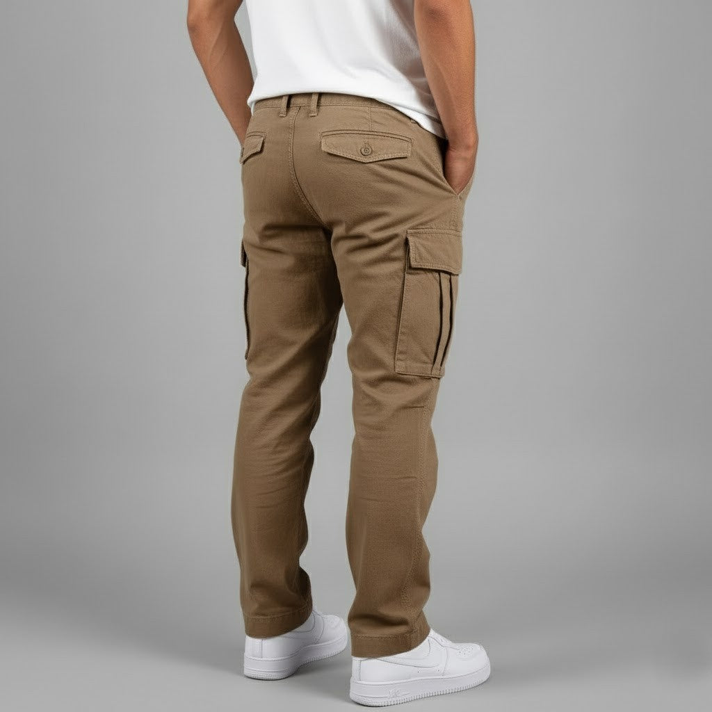 Relaxed Cargo Trousers with Multiple Pockets in Black, Brown, Dark Green & Grey for Casual Everyday Comfort | Koossa