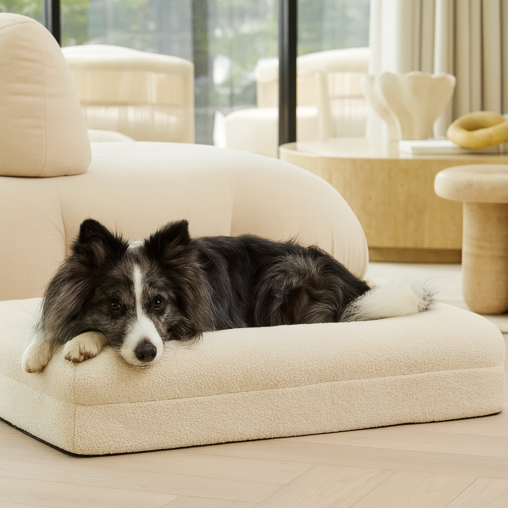 Dog Bed Bouclé Memory Foam Bolster Raised Sides Large Medium Orthopedic Dog Sofa Luxury Washable Cover Indoor Cream | Koossa