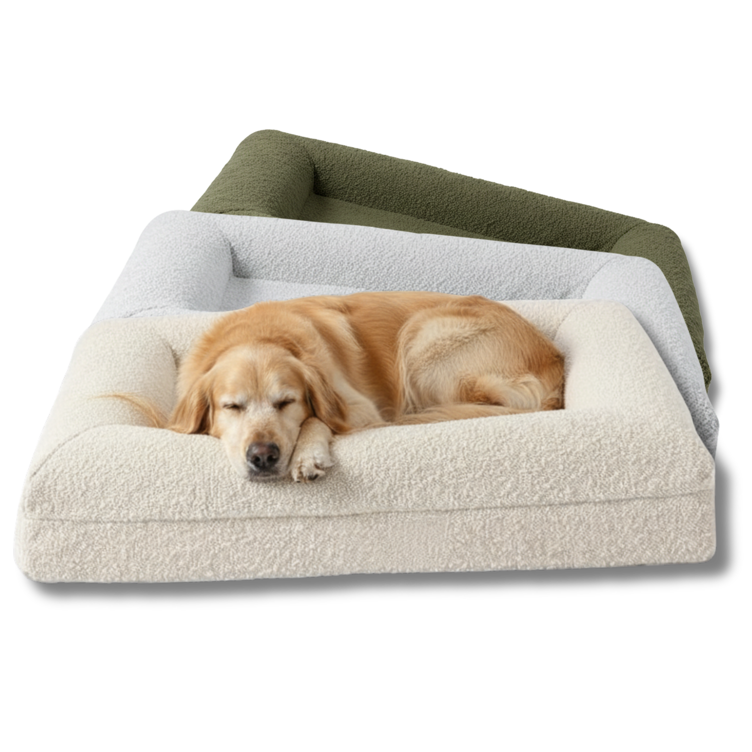 Dog Bed Bouclé Memory Foam Bolster Raised Sides Large Medium Orthopedic Dog Sofa Luxury Washable Cover Indoor Cream | Koossa