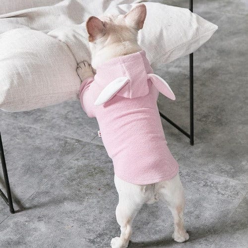 Dog Bunny Hoodie Soft Fleece Rabbit Ear Hood XS–XL Small Medium Dog Jumper Cosy Indoor Outdoor Costume Pink Grey | Koossa