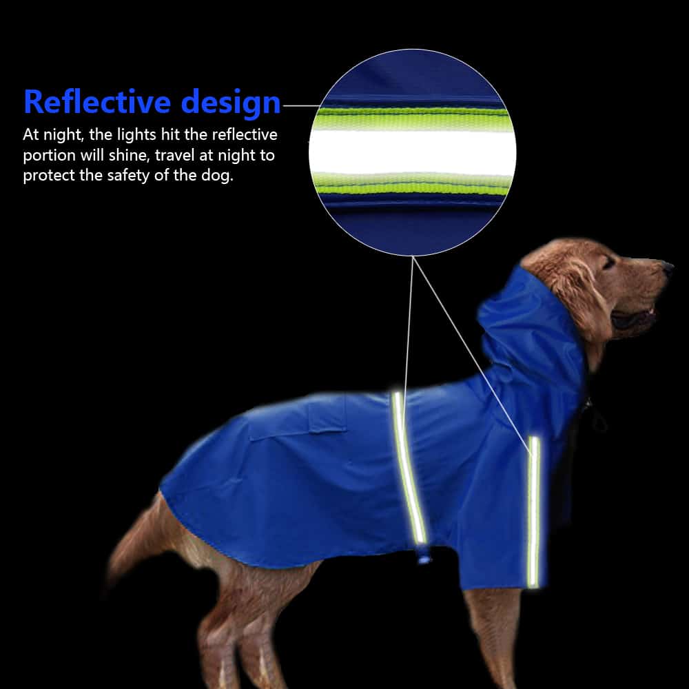 Dog Raincoat Waterproof Polyester Hood Reflective XL–5XL Large Dog Rain Jacket Adjustable Belly Strap Wipe Clean | Koossa