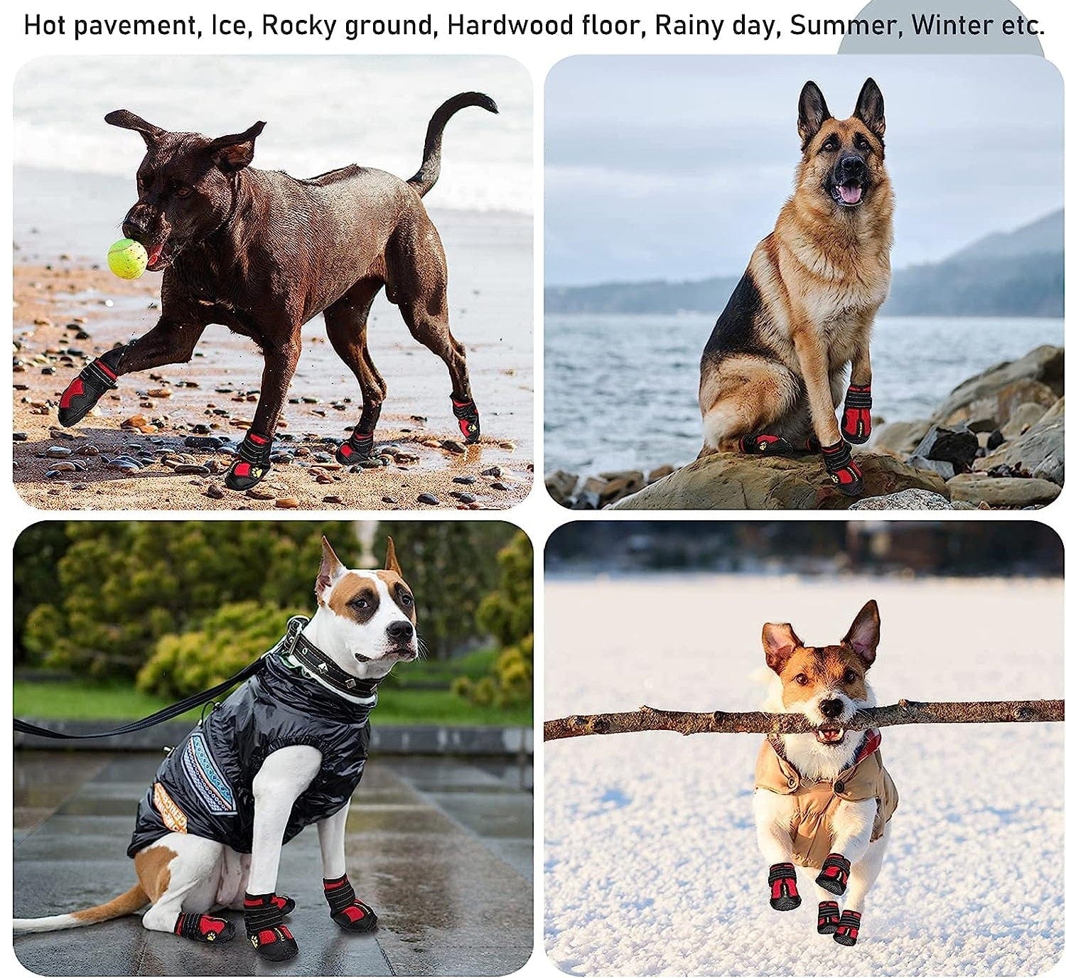 Dog Boots Waterproof PU Leather Rubber Sole Set of 4 Outdoor Paw Protector Dog Shoes Mud Snow Rain Hiking Small Medium Large | Koossa