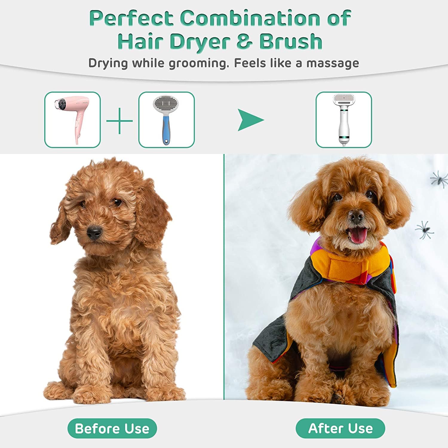 Pet Hair Dryer Comb 2-in-1 Stainless Steel 3-Speed 3-Temp 39–59°C 28cm Grooming Blow Dryer Dog Cat All Coat Types | Koossa