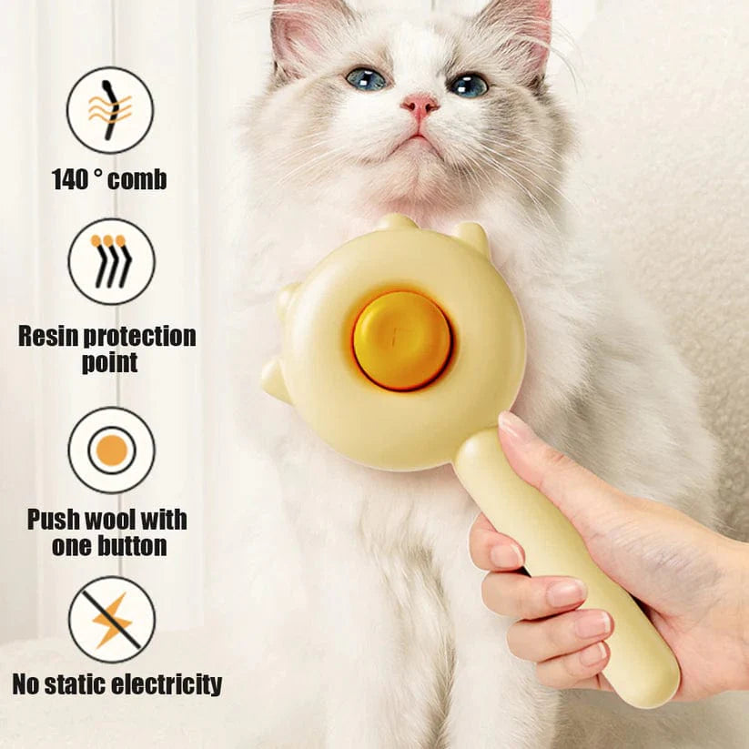 Cat Dog Self-Cleaning Grooming Brush One-Click Hair Removal Curved Bristles Non-Slip Massage Comb Deshedding Tool | Koossa
