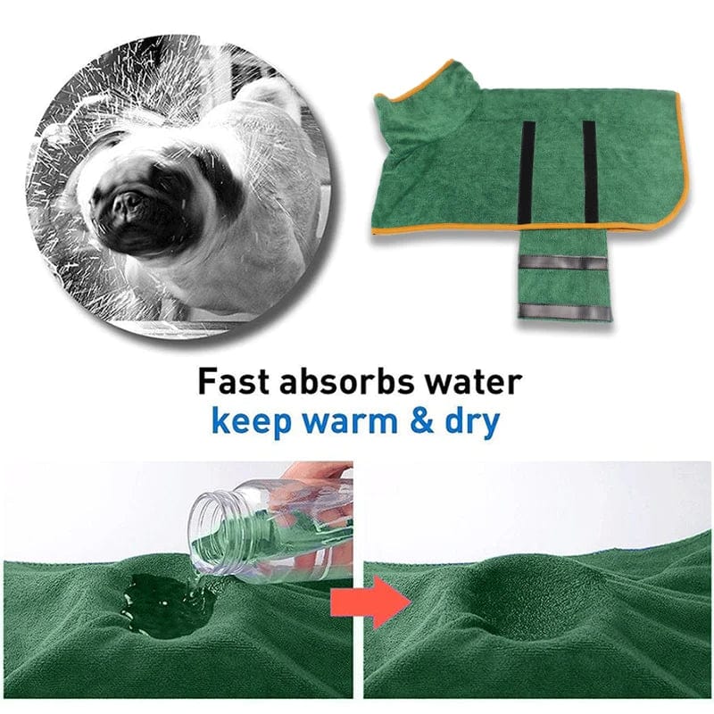 Dog Bath Towel Robe Microfibre Wrap XS–XL Velcro Fast-Dry Absorbent Bathrobe Post-Bath Drying Coat 6–90kg | Koossa