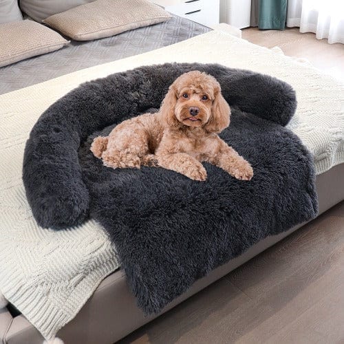 Dog Sofa Protector Plush Faux Fur Calming Couch Cover Removable Washable Bolster Anti-Anxiety Pet Sofa Cover Small Medium Large Breeds | Koossa