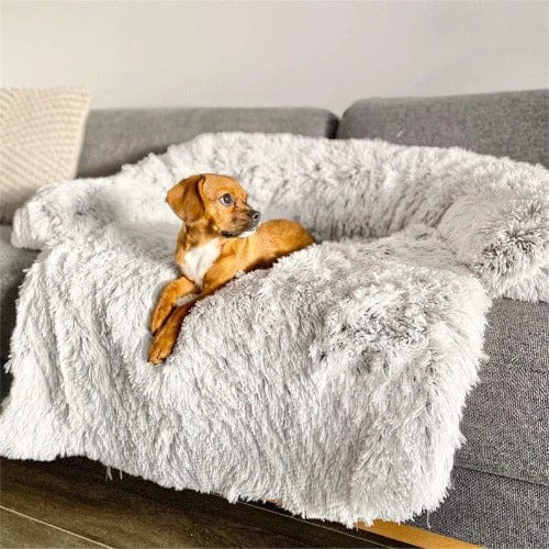 Dog Sofa Protector Plush Faux Fur Calming Couch Cover Removable Washable Bolster Anti-Anxiety Pet Sofa Cover Small Medium Large Breeds | Koossa