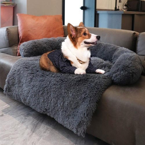 Dog Sofa Protector Plush Faux Fur Calming Couch Cover Removable Washable Bolster Anti-Anxiety Pet Sofa Cover Small Medium Large Breeds | Koossa