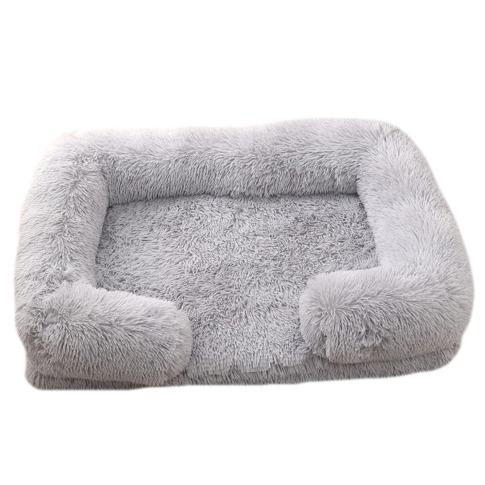 Dog Calming Bed Faux Fur Memory Foam Orthopaedic Rectangle Bolster Anti-Anxiety Support Dog Bed Washable Medium Large Pink | Koossa