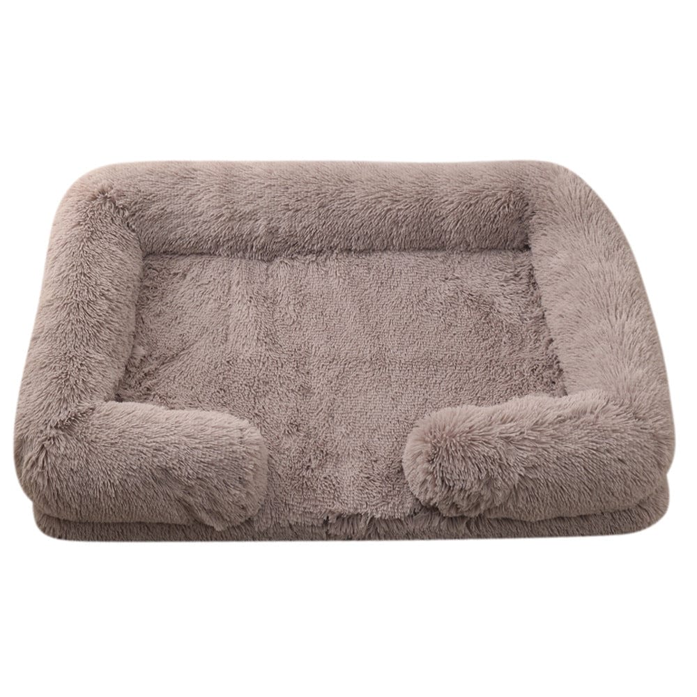 Dog Calming Bed Faux Fur Memory Foam Orthopaedic Rectangle Bolster Anti-Anxiety Support Dog Bed Washable Medium Large Pink | Koossa