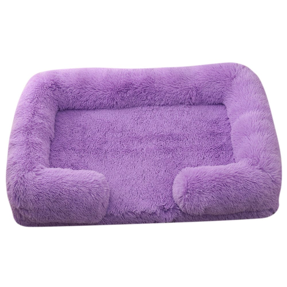 Dog Calming Bed Faux Fur Memory Foam Orthopaedic Rectangle Bolster Anti-Anxiety Support Dog Bed Washable Medium Large Pink | Koossa