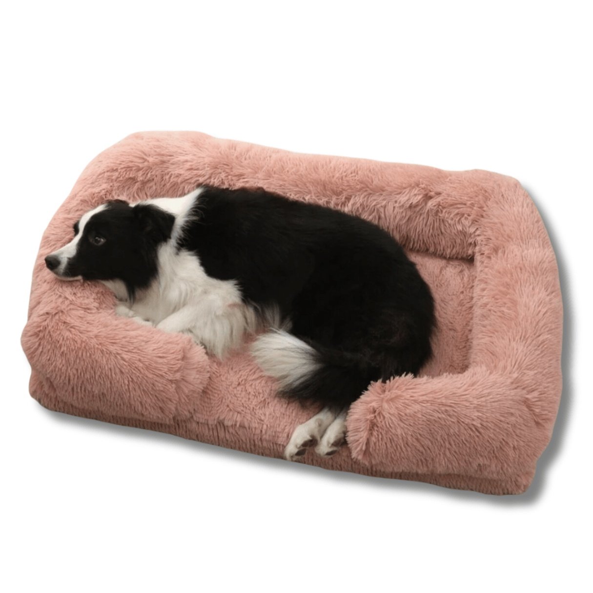 Dog Calming Bed Faux Fur Memory Foam Orthopaedic Rectangle Bolster Anti-Anxiety Support Dog Bed Washable Medium Large Pink | Koossa