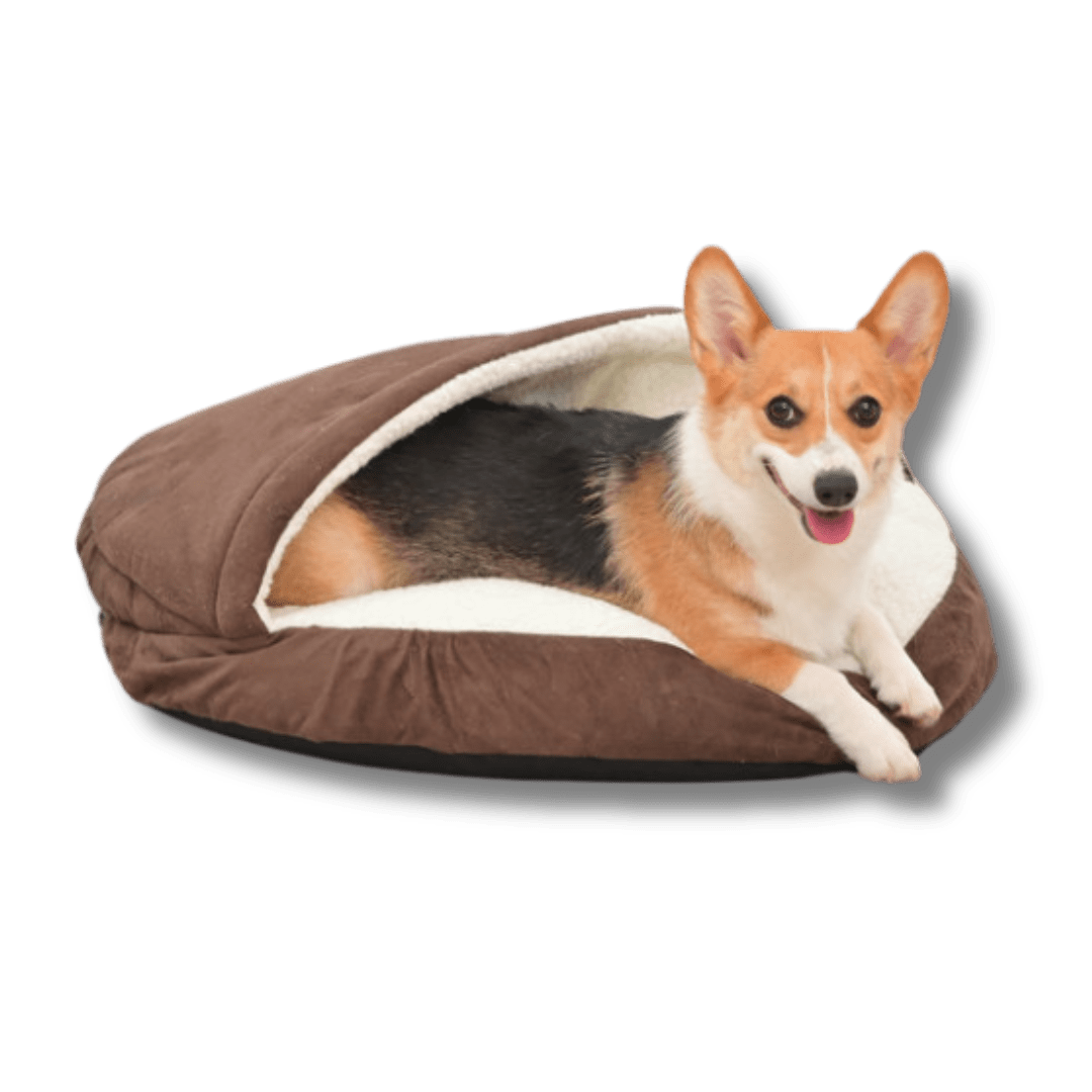 Dog Cave Bed Sherpa Hooded Burrow Bed Anti-Anxiety Snuggle Cave Dog Sleeping Bag Burrowing Breeds Small Medium Washable Indoor | Koossa