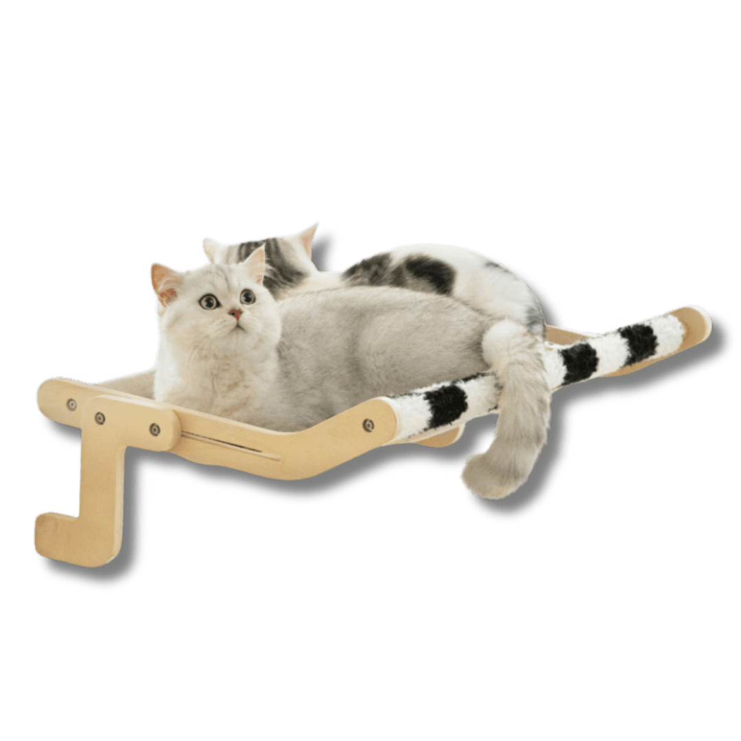Cat Hammock Fleece No-Drill Easy Attach Wood Frame Wall Window Cabinet Hanging Cat Bed Elevated Feline Perch Up to 18kg Indoor | Koossa