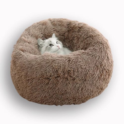 Cat Calming Bed Plush Donut Round Washable Cover Anti-Anxiety Nesting Cat Bed Fluffy Shaggy Grey Curl-Up Indoor | Koossa