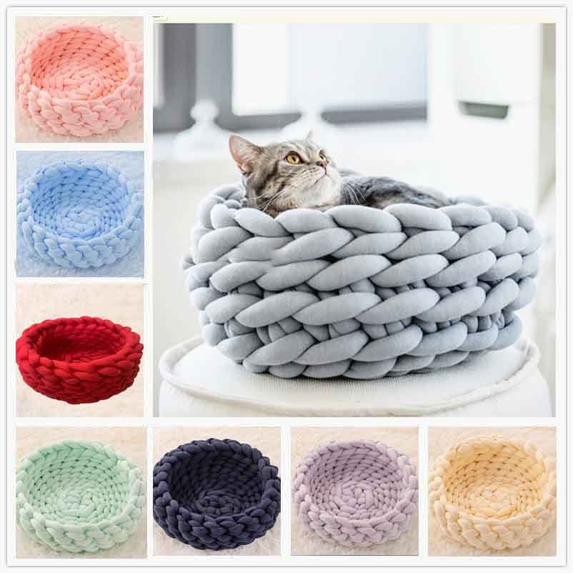 Cat Nest Bed Hand-Knitted Cotton Rope Woven S–XL Breathable Scratch-Resistant Washable Basket Cat Bed All Seasons | Koossa