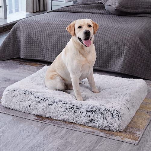 Dog Orthopaedic Bed Faux Fur Plush Memory Foam Mattress Removable Washable Cover Large Medium Anti-Anxiety Flat Calming Dog Mat Grey | Koossa