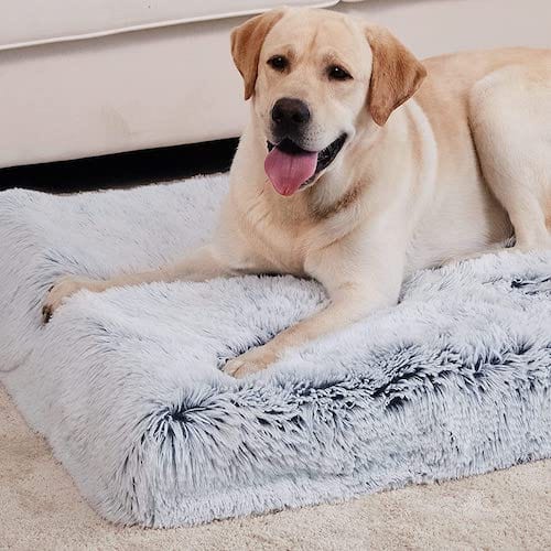 Dog Orthopaedic Bed Faux Fur Plush Memory Foam Mattress Removable Washable Cover Large Medium Anti-Anxiety Flat Calming Dog Mat Grey | Koossa